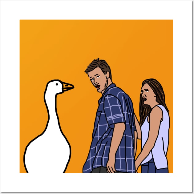 Distracted Boyfriend Meme Gaming Goose and Couple Wall Art by ellenhenryart